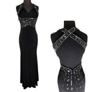 Y2K Halter Low Back Beaded Whimsigoth Glam Dress Junior 3/4 Womens S Homecoming